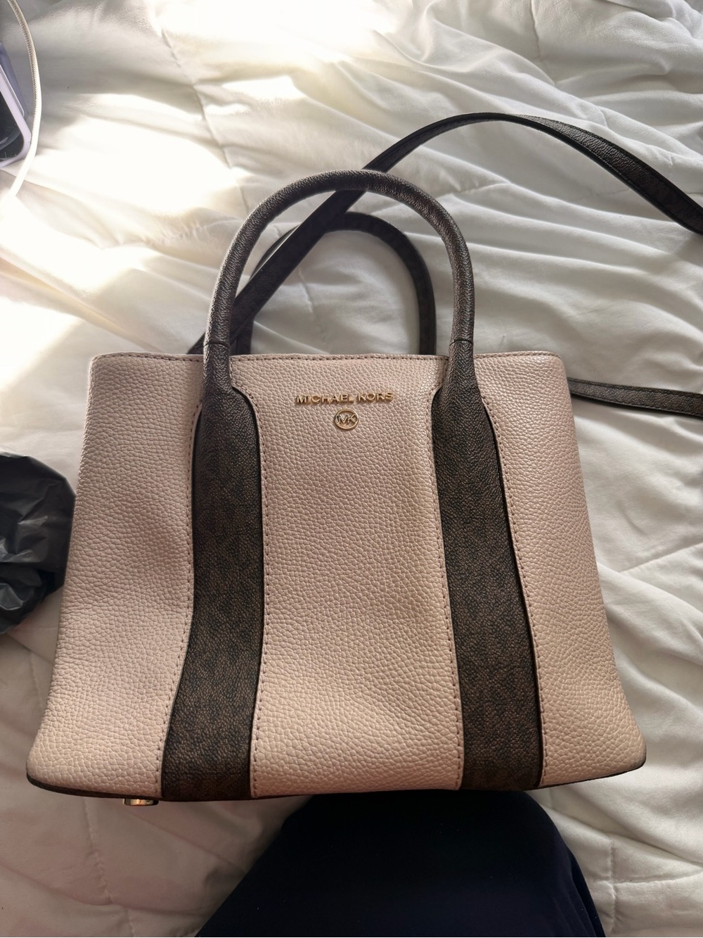 Michael Kors Blush Pink and Brown Leather Satchel